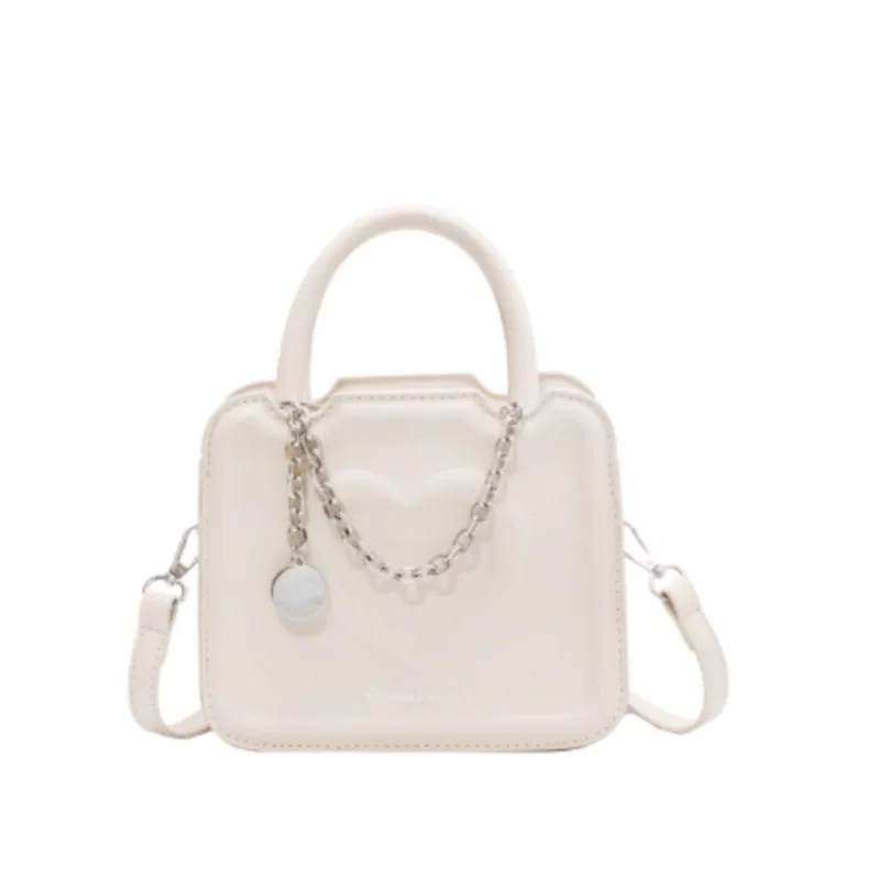 JIAERDI Sweet Cute White Handbag Women Heart Print Leather Square Shoulder Bags Ladies Chain Minimalist Commuter Crossbody Bag