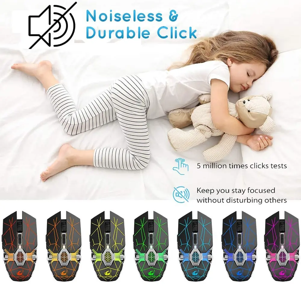 Wireless Gaming Mouse Rechargeable RGB Lights Adjustable DPI Quiet Click Auto Sleep Ergonomic for Gaming Or Working gaming mouse wireless mouse wireless gaming mouse ergonomic mouse