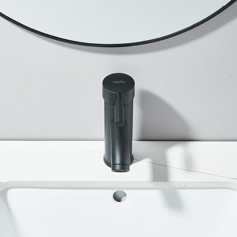 Matte Black Basin Faucet Deck Mounted Single Lever Bathroom Crane Waterfall Brass Tap Hot Cold Water Mixer Taps Rozin faucet valve