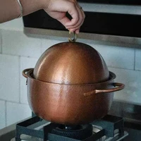 Marmite à soupe en cuivre vintage en forme d'œuf, marmite artisanale, ustensile de cuisson des aliments, mijoter et ragoût de pâtes, avec couvercle, marmite à main de 19 cm 6