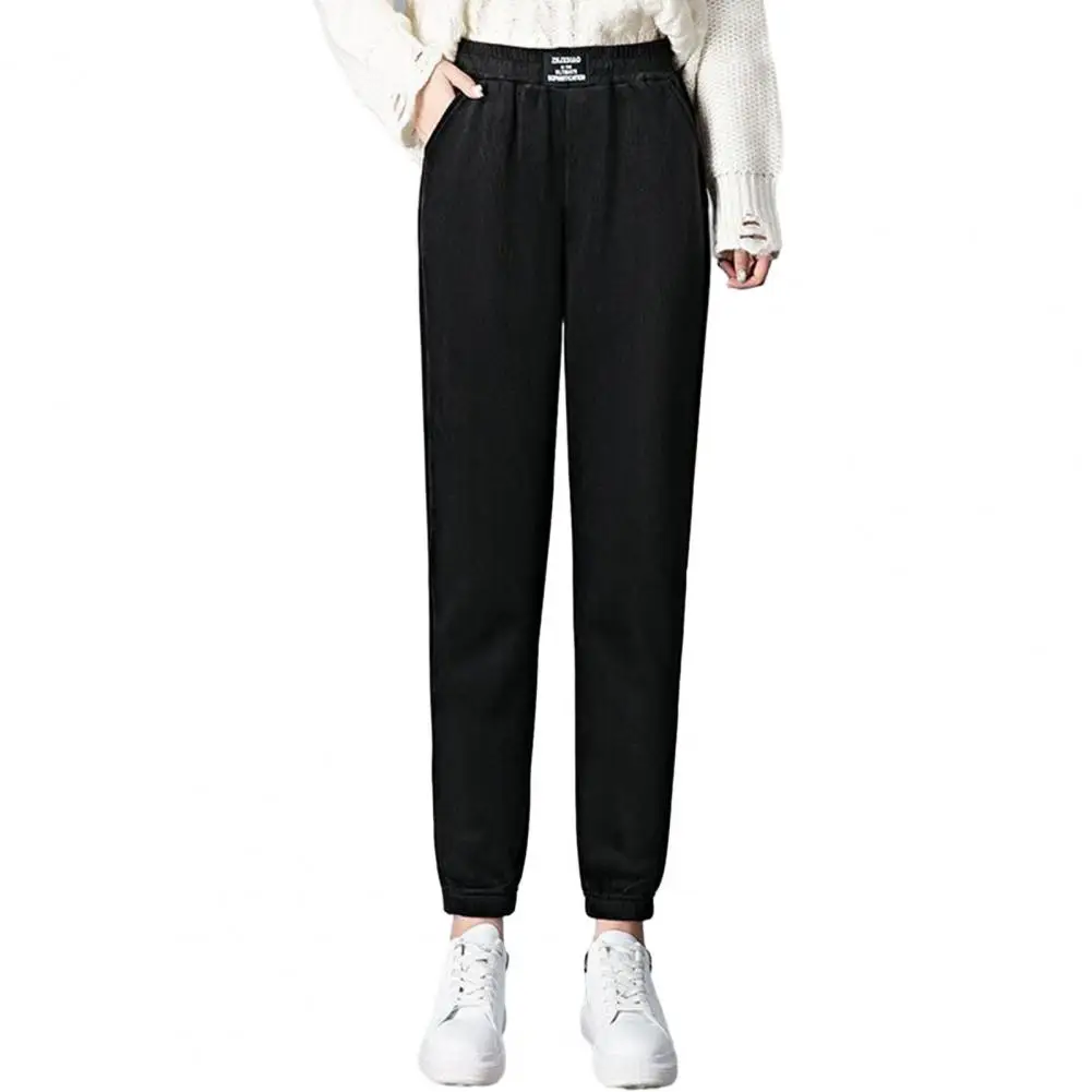 

Fleece Trousers Cozy High Waist Plush Winter Pants with Soft Ankle-banded Warmth Crotch Thermal Harem Style for Women Simple