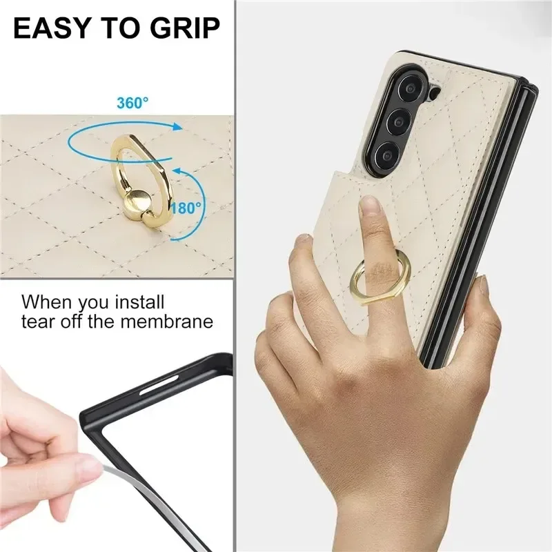 Luxurious Leather Ring Wallet with Card Holder & Kickstand - Shockproof Phone Case