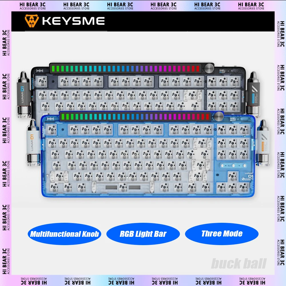 

KeysMe Lunar01 Mechanical Keyboard Kits RGB Light Bar Multifunctional Knob Three Mode Gaming Keyboard Gasket Hot Swap Pc Gamer