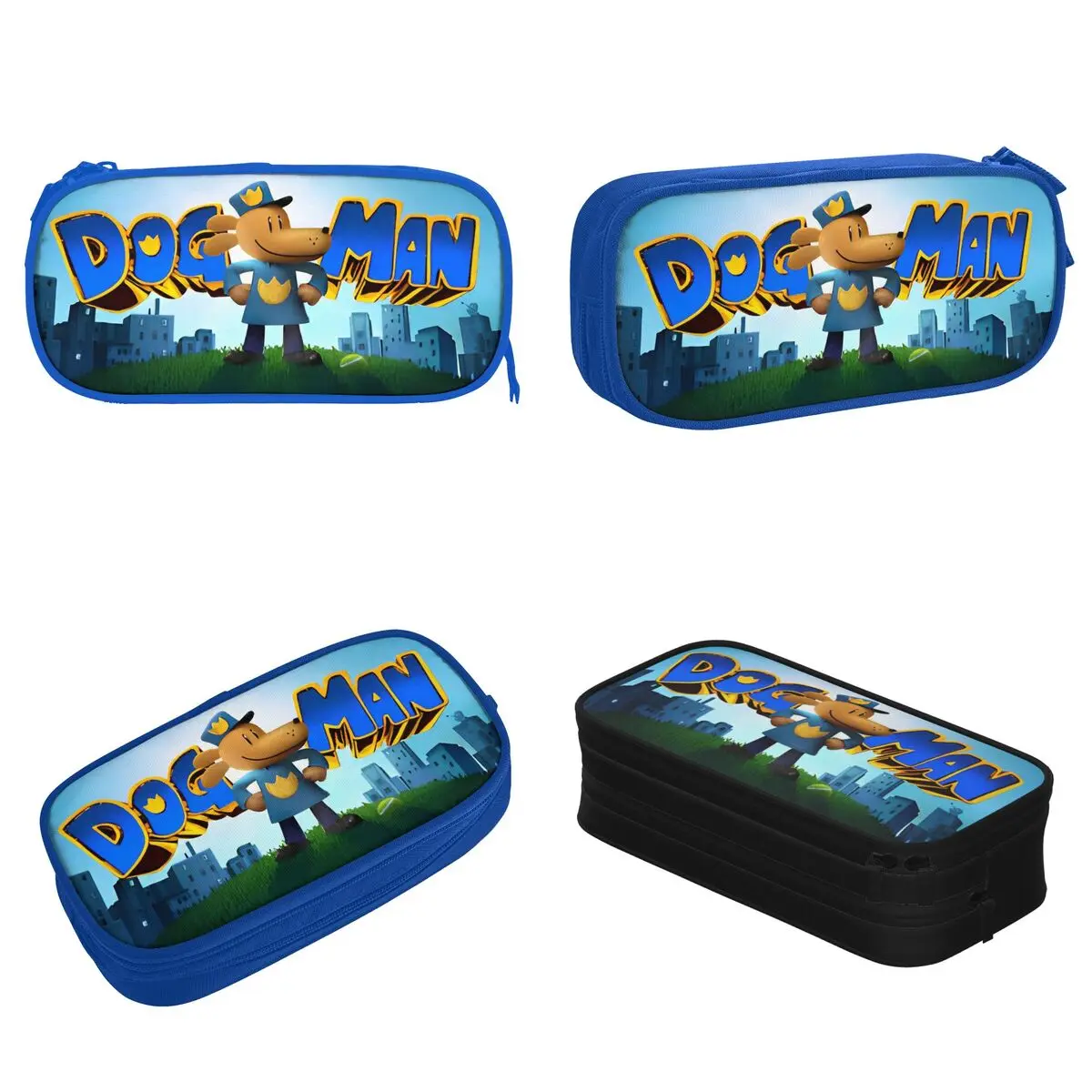 Dog Man Anime Blue Pencil Case Cartoon Pen Holder Bag Kids Big Capacity School Supplies Cosmetic Pencilcases