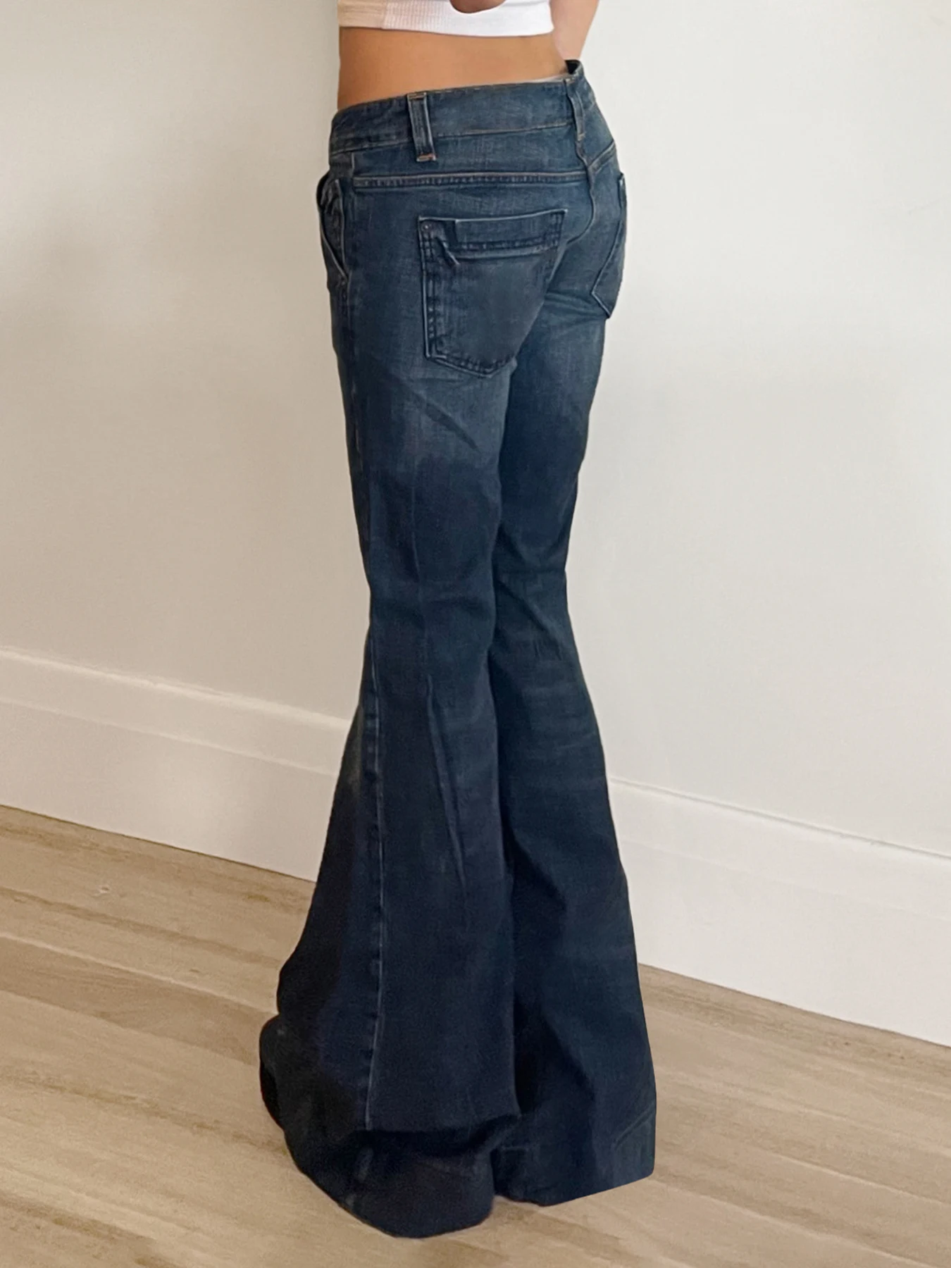 Weekeep Streetwear Low Rise Flared Jeans y2k Vintage Slim-fitting All-match Blue Denim Pants 2000s Casual Women's Jeans Harajuku 3