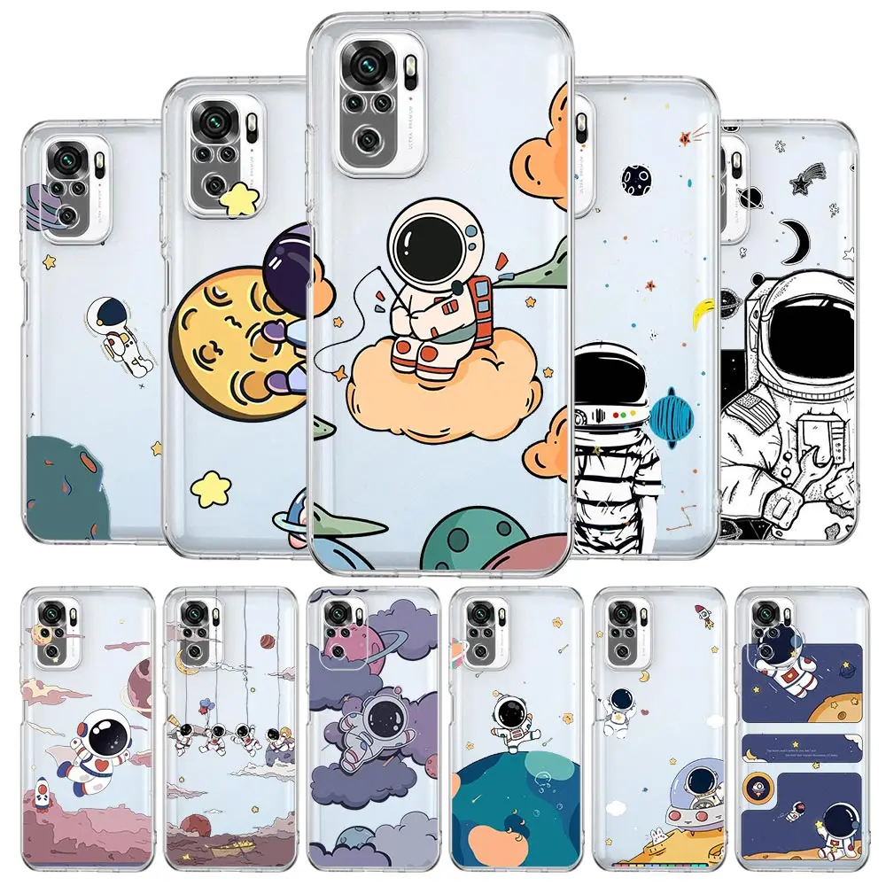 

Astronaut Cute New Square Clear Phone Case For Xiaomi Redmi Note 12 11 9S 9 8 10 Pro+ 7 8T 9C 9A 8A K40 Gaming Silicone Cover