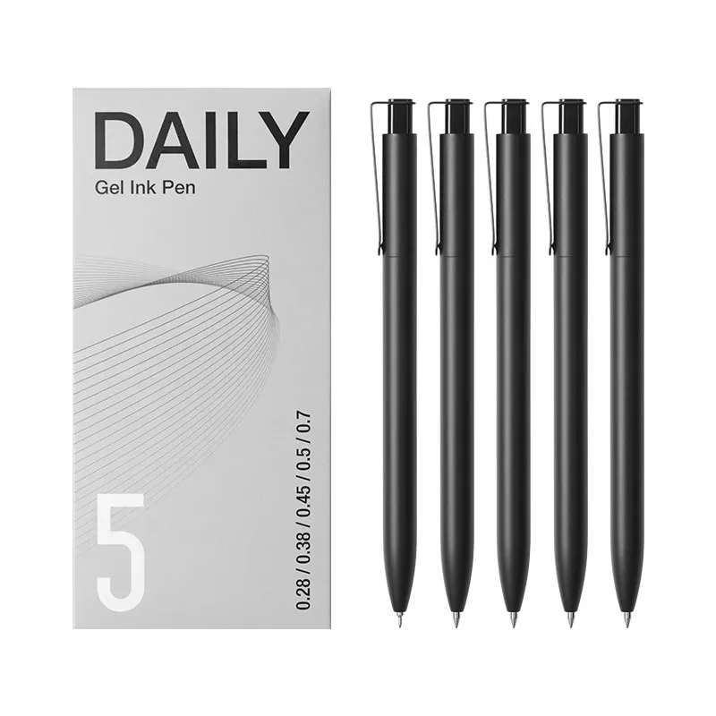 KACO DAILY Gel Pen, 5pcs/pack Metal Pen Clip Multisize Nibs 800m Writing Length Quick-Dry Smooth Writing Sch Office Stationery