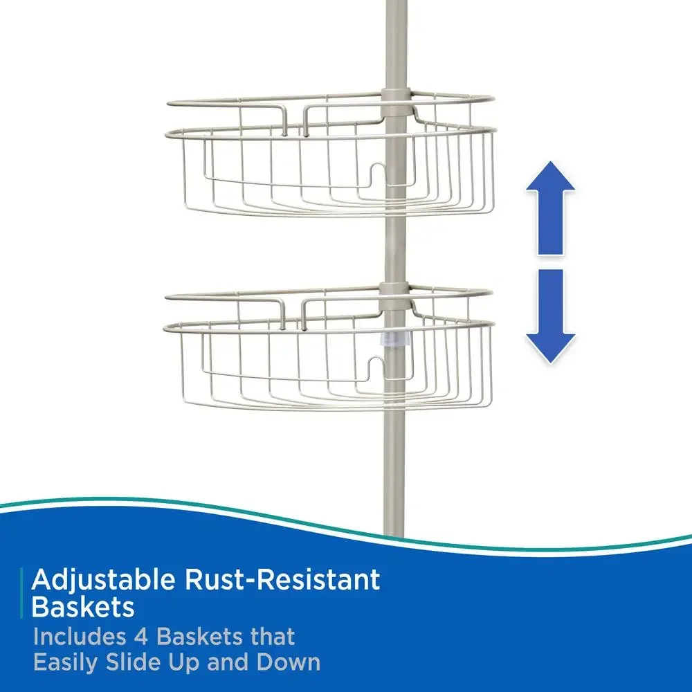 4-Tier Adjustable Corner Shower Caddy with Razor Holder Rust-Resistant Metal Wire Baskets Fits 5-9ft Ceilings Easy Install Satin