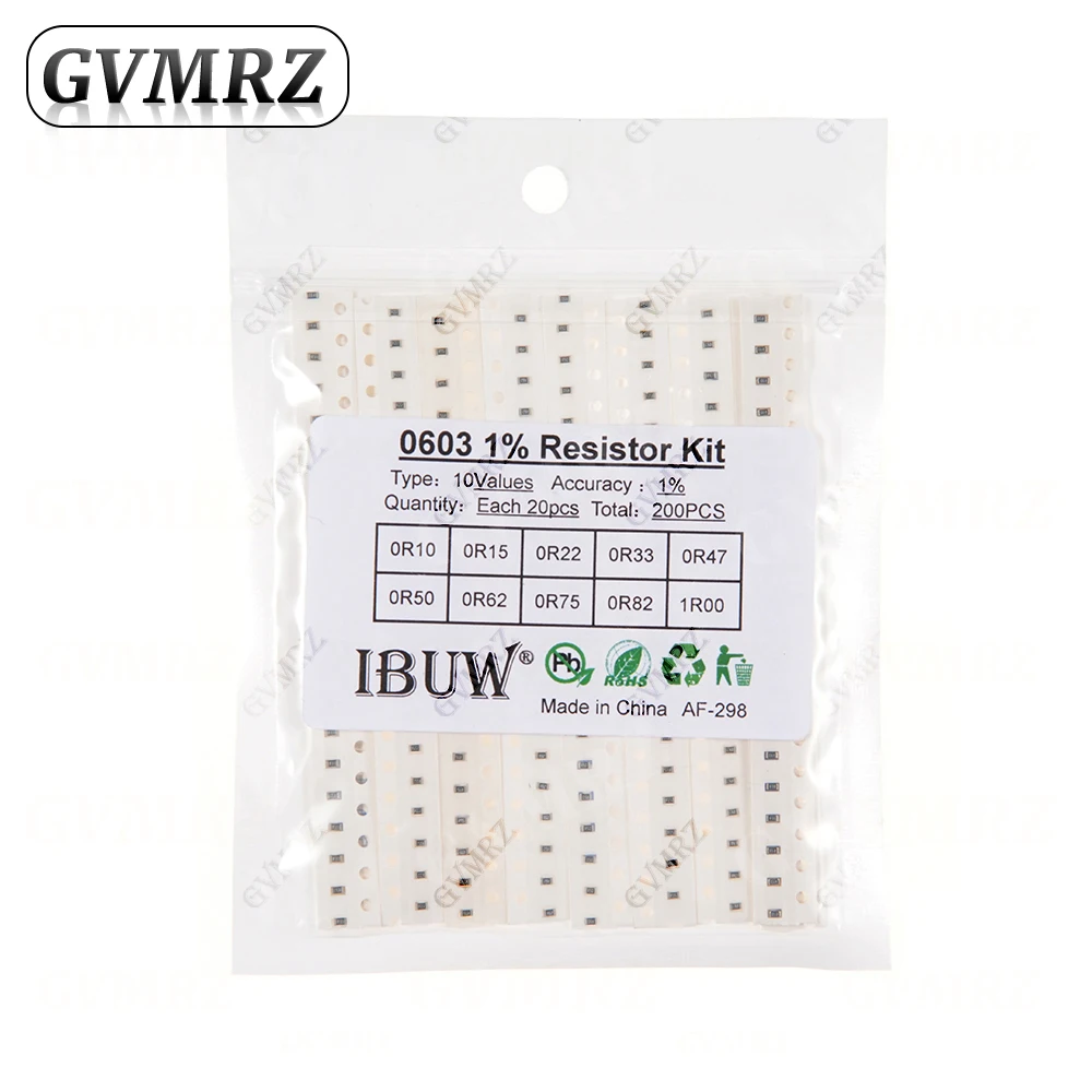 0201 0402 0603 0805 1206 1% 5% SMD-Widerstand Sortiment-Set 1R-1M 10K 100K 1K 100R Widerstandssatz DIY 1R00 0R82 0R47 0R33 – Detail 2