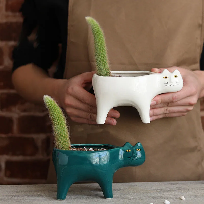 Cute Cat Succulent Flower Pot Desktop Placed Potted Container Decoration Cartoon Gift Balcony Plant Ceramic cactus flower basin