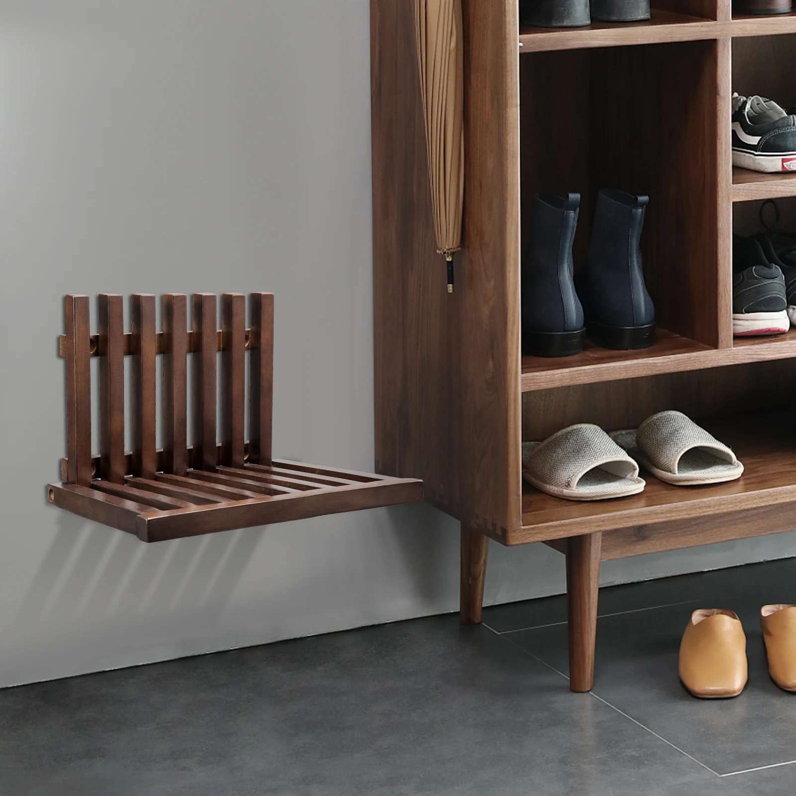 Wall Mounted Folding Shoe Stool, Ultra-Thin Concealed Veranda Chair, Solid Wood, 150 Kg, Load Capacity, Easy Installation