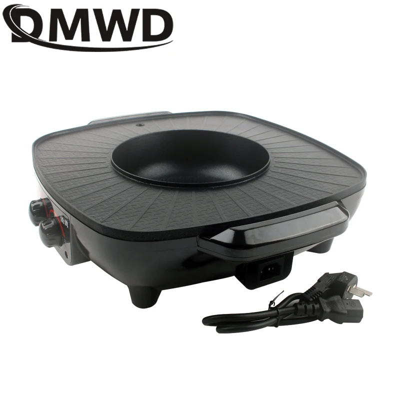 Electric Griddle DMWD Electric Grills Smokeless Barbecue BBQ Machine Household Baking Tray Home Roasted Korean Multi-function Indoor Hot Pot EU