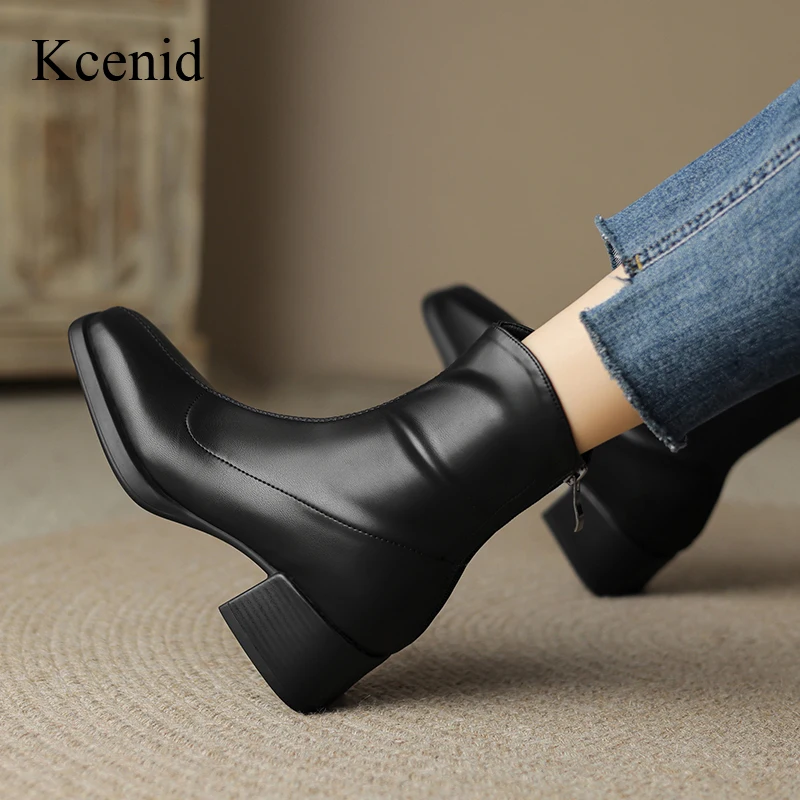 

Kcenid Shoes Woman 2024 Spring Autumn High Heels Fashion Handmade Ankle Boots For Women Square Toe Party Wedding Shoes