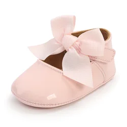 Baby Girl Bowknot Ballet Slippers with Rubber Sole - Anti-Slip First Walker Shoes - 6-12 months (Pink)