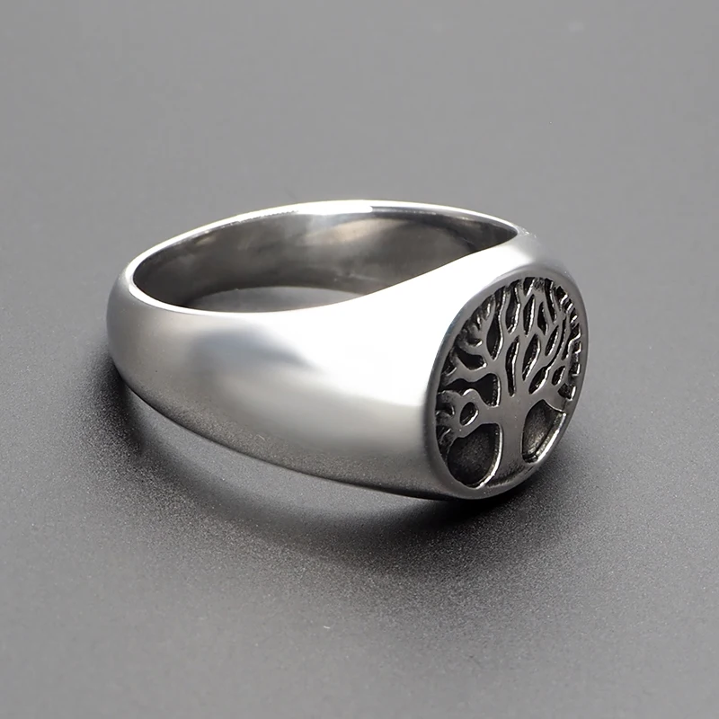 Punk 316L Stainless Steel Tree Life Signet Ring Classic Men's Viking Amulet
