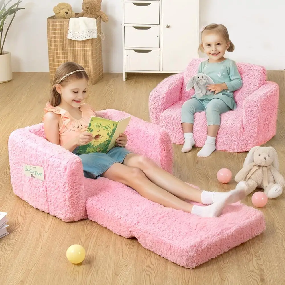 Convertible 2 in 1 Kids Sofa Lightweight Foldable Lounger Toddler Chair Baby Sleeper Soft Foam Indoor Playtime Relaxation 2