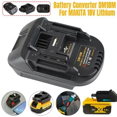 DM18M Battery Adapter for Dewalt 20V for Milwaukee 18V Battery Convert to for Makita 18v Li-ion Power Tools with USB Charging dcb090 usb converter charger for dewalt 14 4v 18v 20v li ion battery converter usb device charging adapter power supply