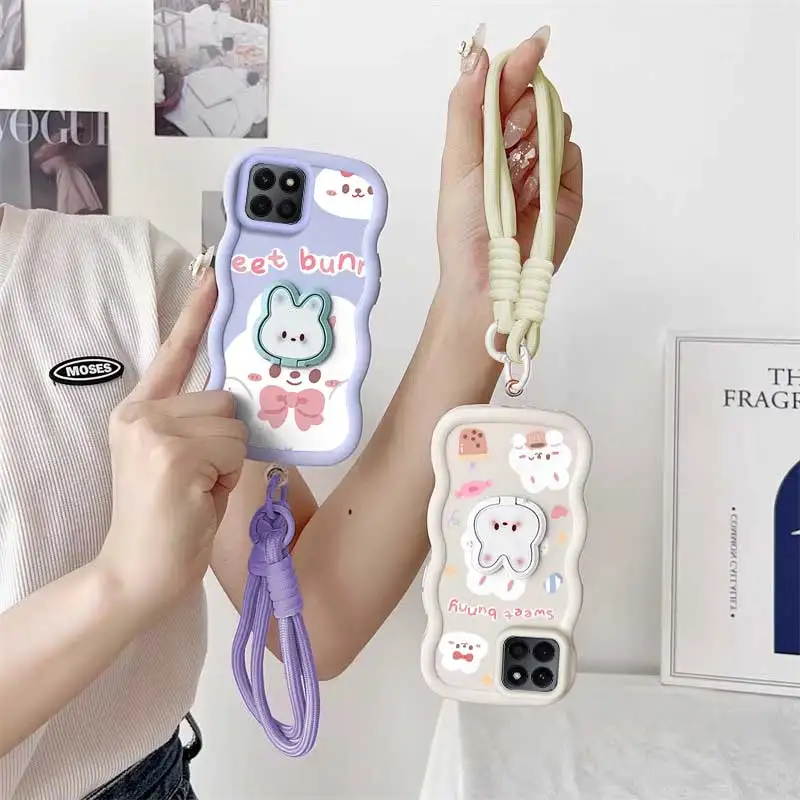 Charming Rabbit Phone Accessory Set: Case, Lanyard, and Stand