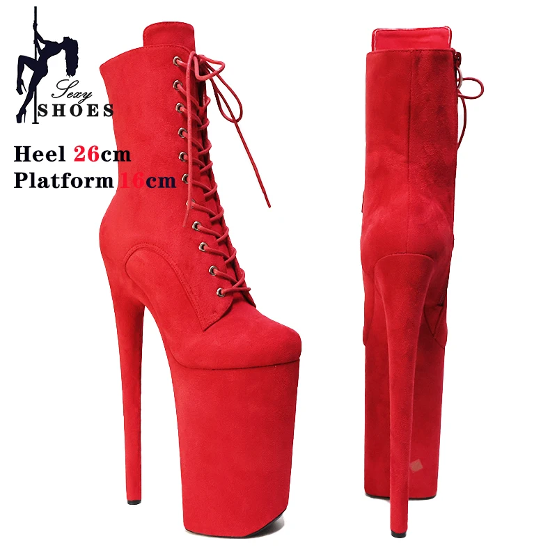 Striptease Shoes Ultrahigh Heel Suede Sexy 26cm/10Inchs Women's High-heeled Ankle Boots Lace Up Fetish Platform Steel Tube Boots
