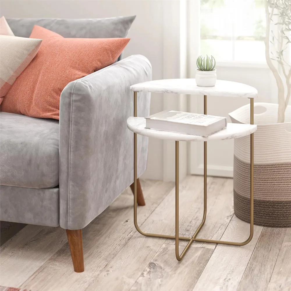 

Novogratz Athena End Table, White Faux Marble Composed of Solid MDF and Powder-coated Metal Sturdy MDF