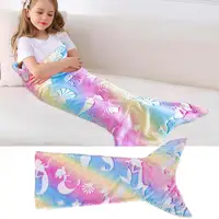 Soft Mermaid Tail Blanket Wear Resistant Friendly To Skin Breathable Luminous Design Plush Flannel Fleece Blanket Toddler 2
