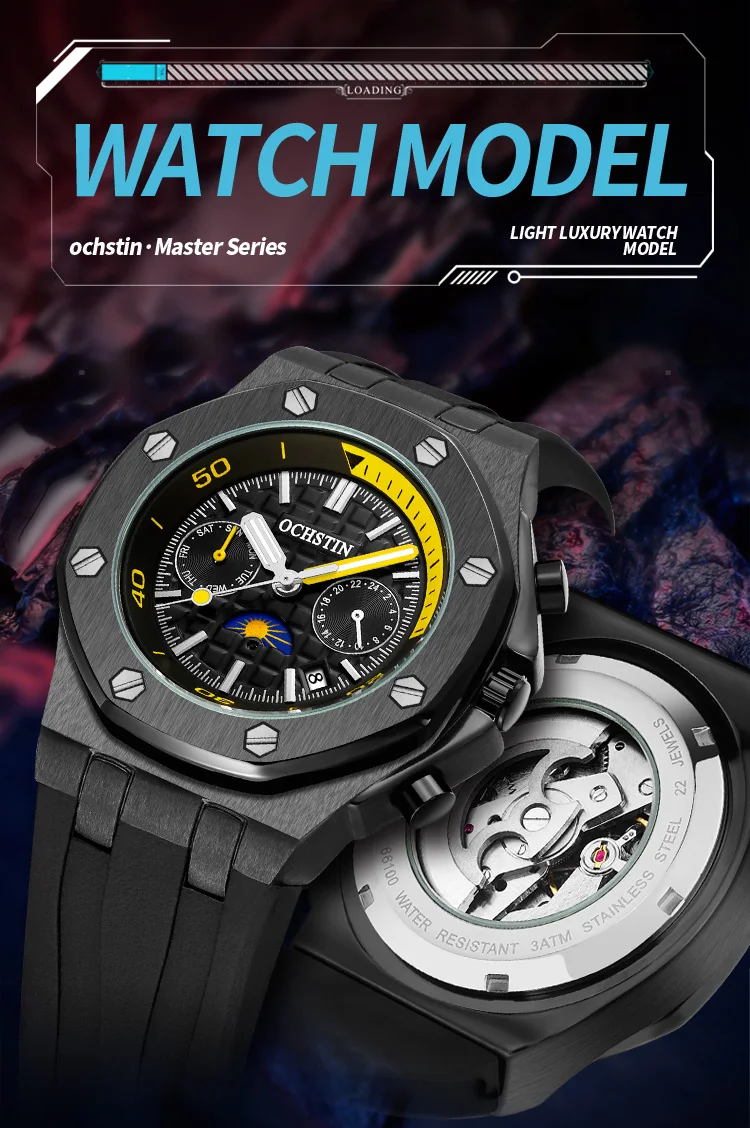 OCHTIN 2023 New montre homme Mechanical Watch Silicone Fashion Automatic Watch Men 30M Waterproof 44mm Men Watches