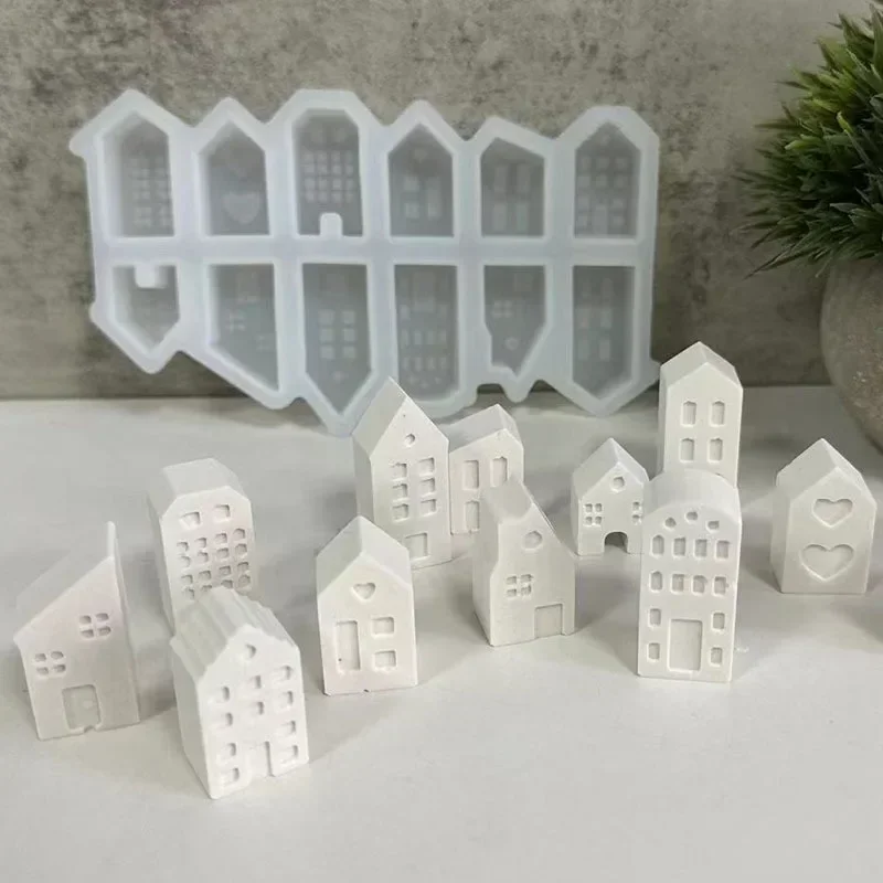 Silicone mold 3D Nordic Style Small House Silicone Mold 12-hole House Candle Molds Mini Houses Plaster Concrete Cement Mould Aroma Soap Molds