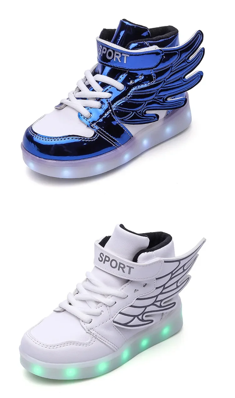 Luminous Wing Kids Sneakers USB Charge LED Illuminated Shoes Boys Girls Casual Sport Board Shoes for Older Children Lights Shoe