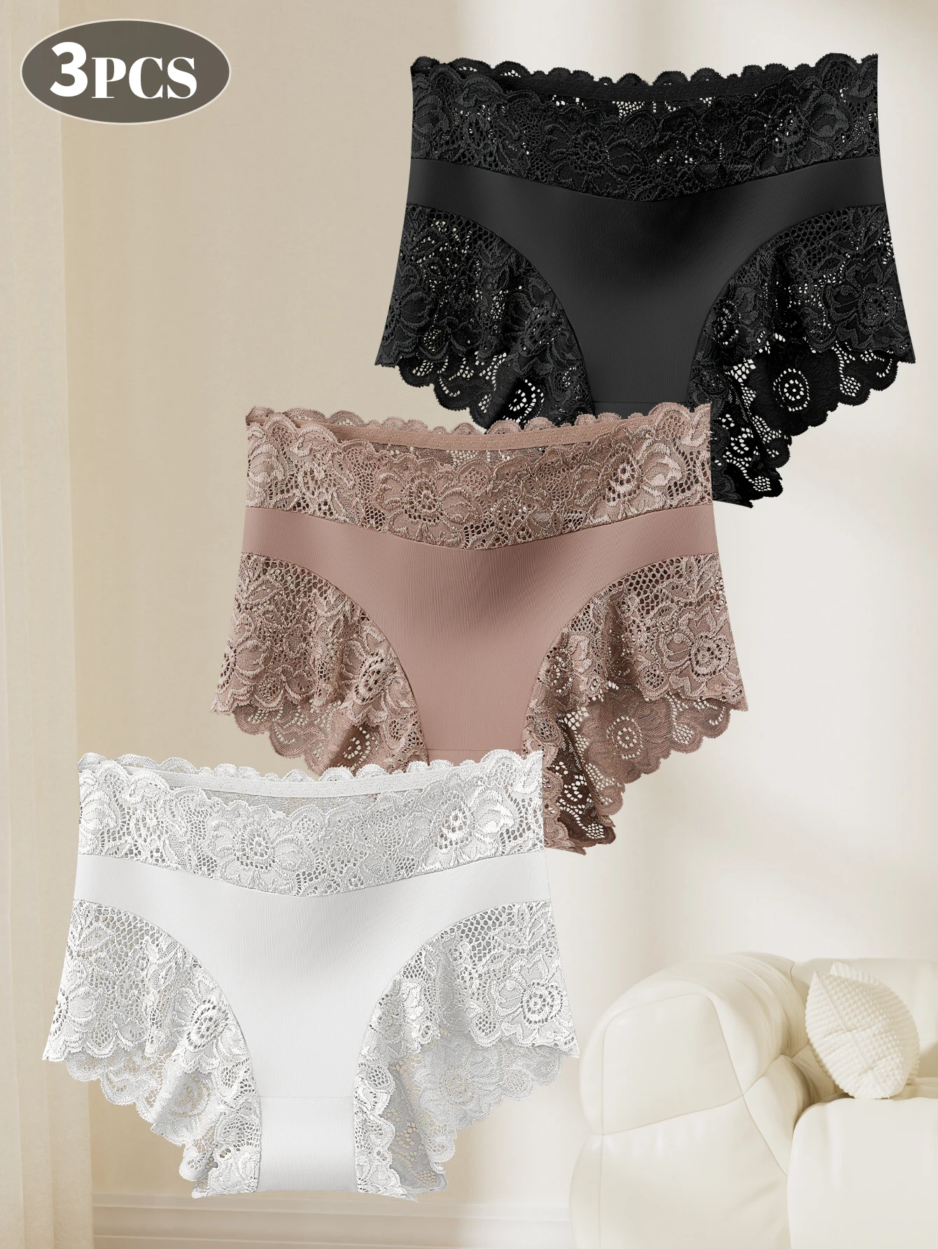 Womens 3 Pack High Waisted Tummy Control Underwear Elegant Lace Details Seamless Design Full Coverage Breathable and No Roll Edg