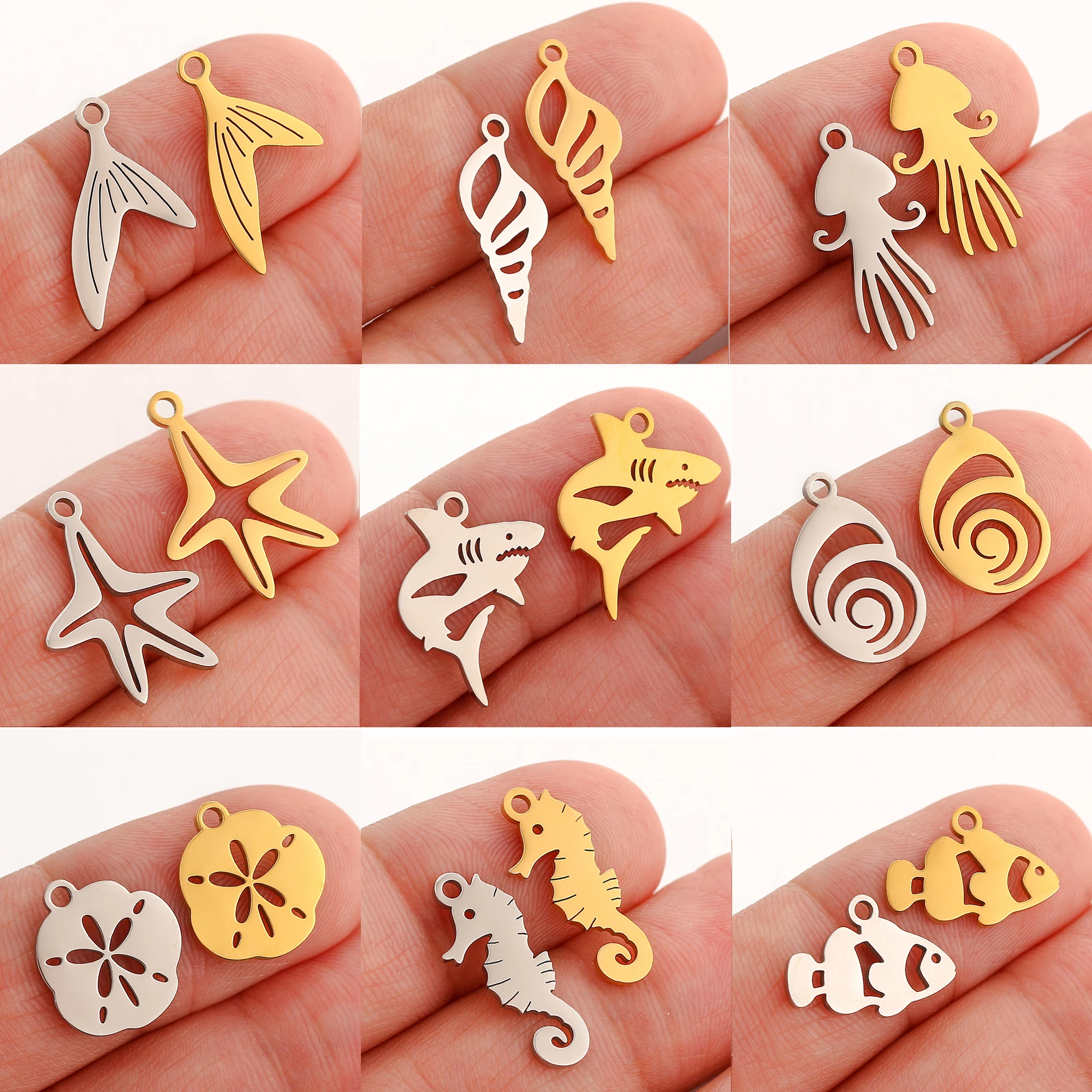 

5Pcs/Lot Sea Animal Theme Conch/Fish/Shark/Starfish Charms Stainless Steel Pendant DIY Crafting Necklace Bracelet Jewelry Making