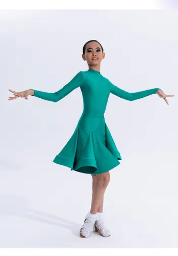 Girls Latin Dance Competition Clothing Glossy Fabric Long Sleeves Dance Dress Kids Cha Rumba Dance Practice Training Wear - Image 10