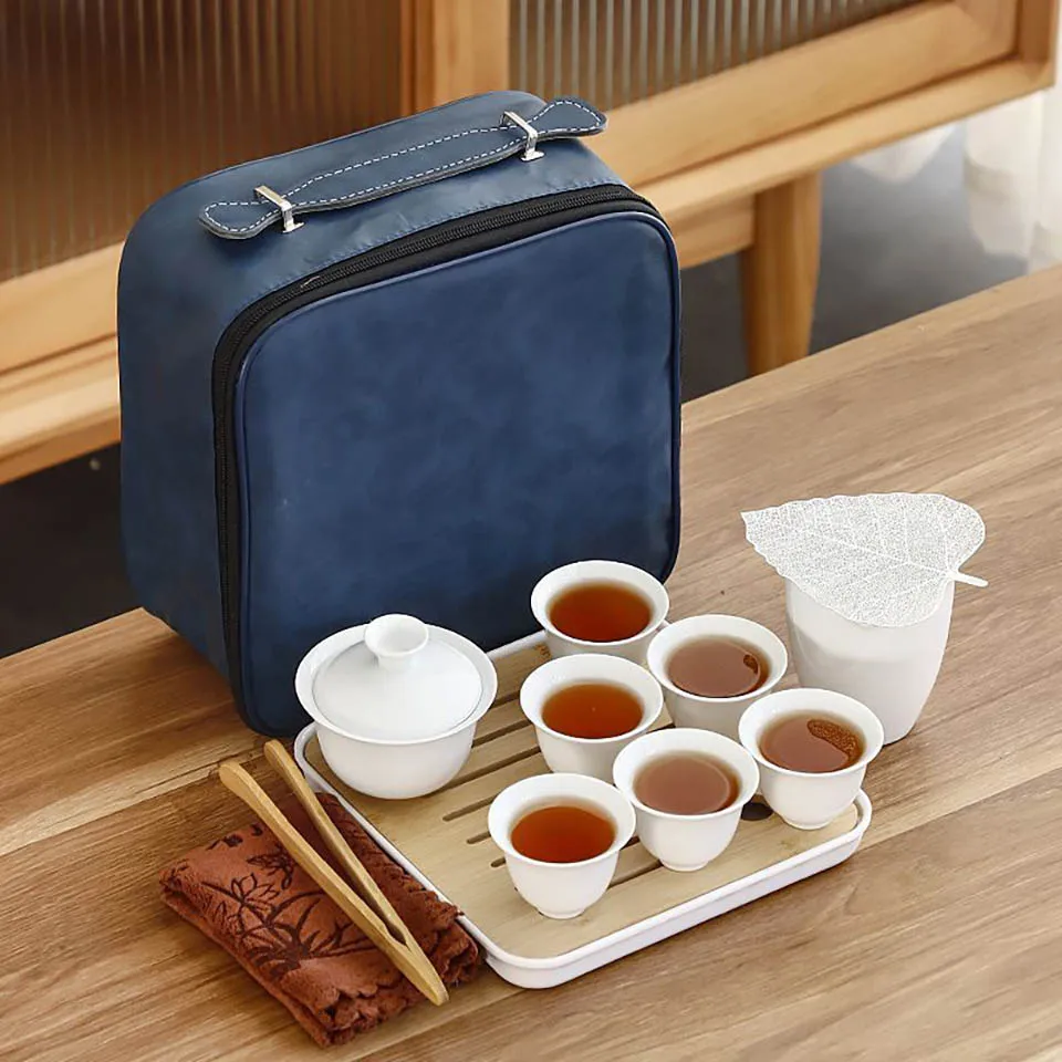 13 ピース白磁中国茶セットセラミックポータブル Gongfu 茶セット