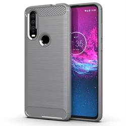 Durable Shockproof Matte Silicone Phone Cover with Carbon Fiber Design for Moto One Action (Grey)