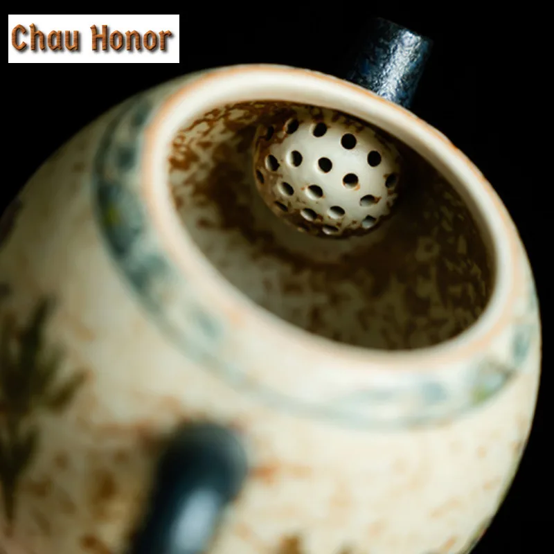 160ml Blue And White Flint Red Teapot Retro Gold Drawing Butterfly Egg Shaped Pot Tea Maker Kettle Tea Ceremony Decoration Gifts