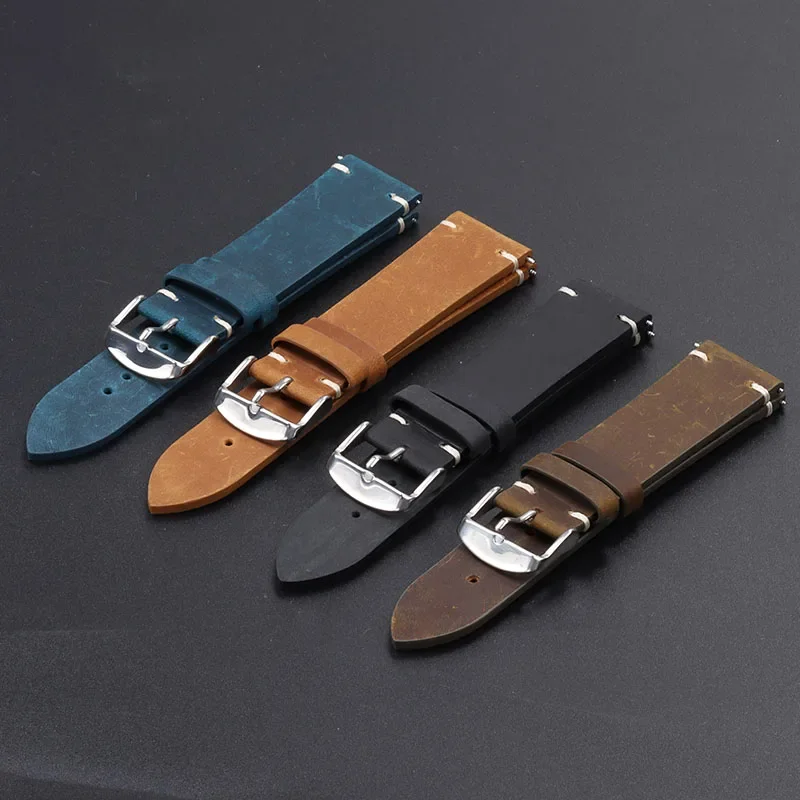 Handcrafted Vintage Leather Watch Band with Handmade Stitching