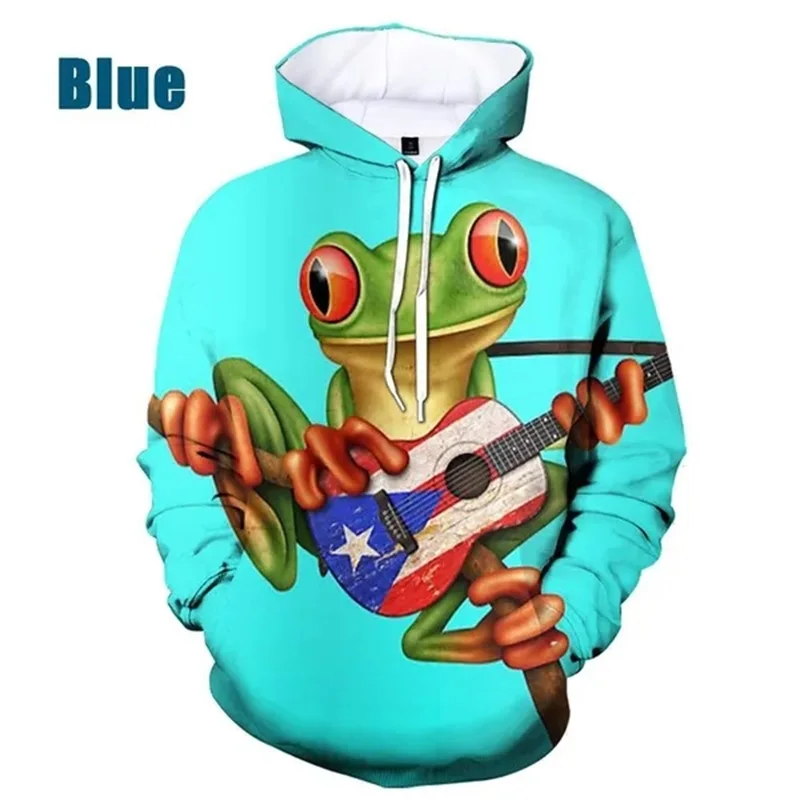 thumbnail image 1 of Sudadera con capucha para hombre, con estampado 3D de rana, con estampado de animales, informal, de talla grande, con estampado completo, 1 of 4