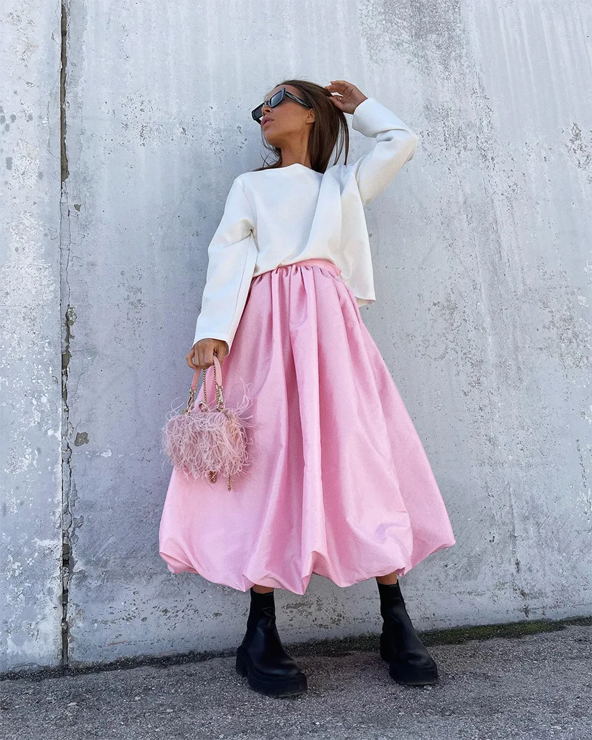 Faldas blancas elegantes de satén, faldas largas plisadas de moda para mujer, faldas de fiesta nocturnas de primavera.