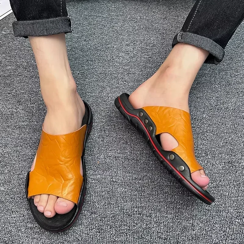 Summer Men Slippers Luxury Fashionable Street Style Flat Bottom Anti Slip Beach Casual Home Outdoor Fishing