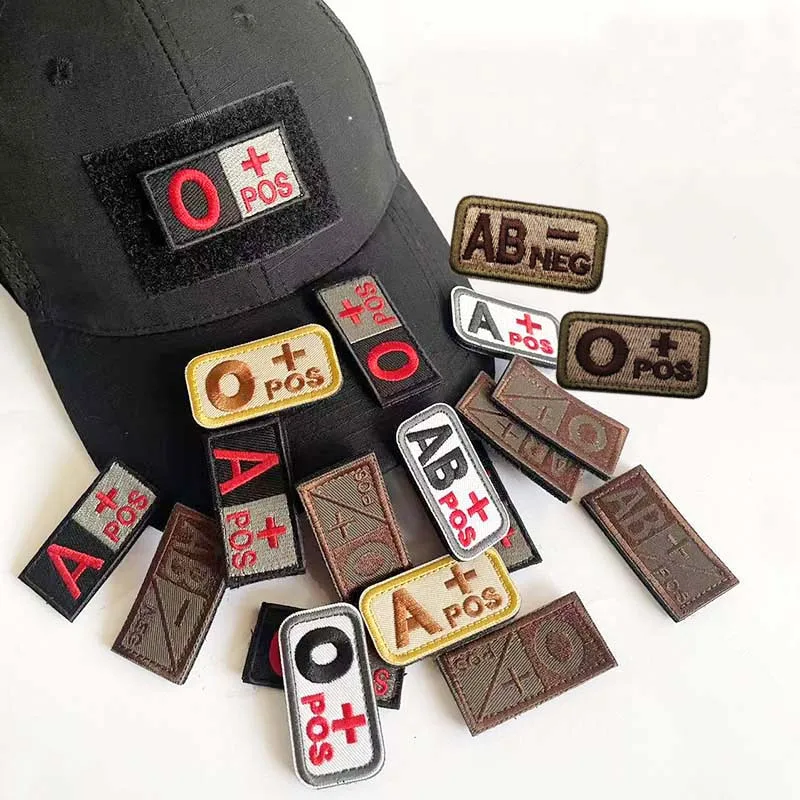 Small Patch With Hook And Loop Blood Type A B AB O POS NEG Tactical Badges Fabric Applique Embroidery Clothes Stickers 5*2.5CM