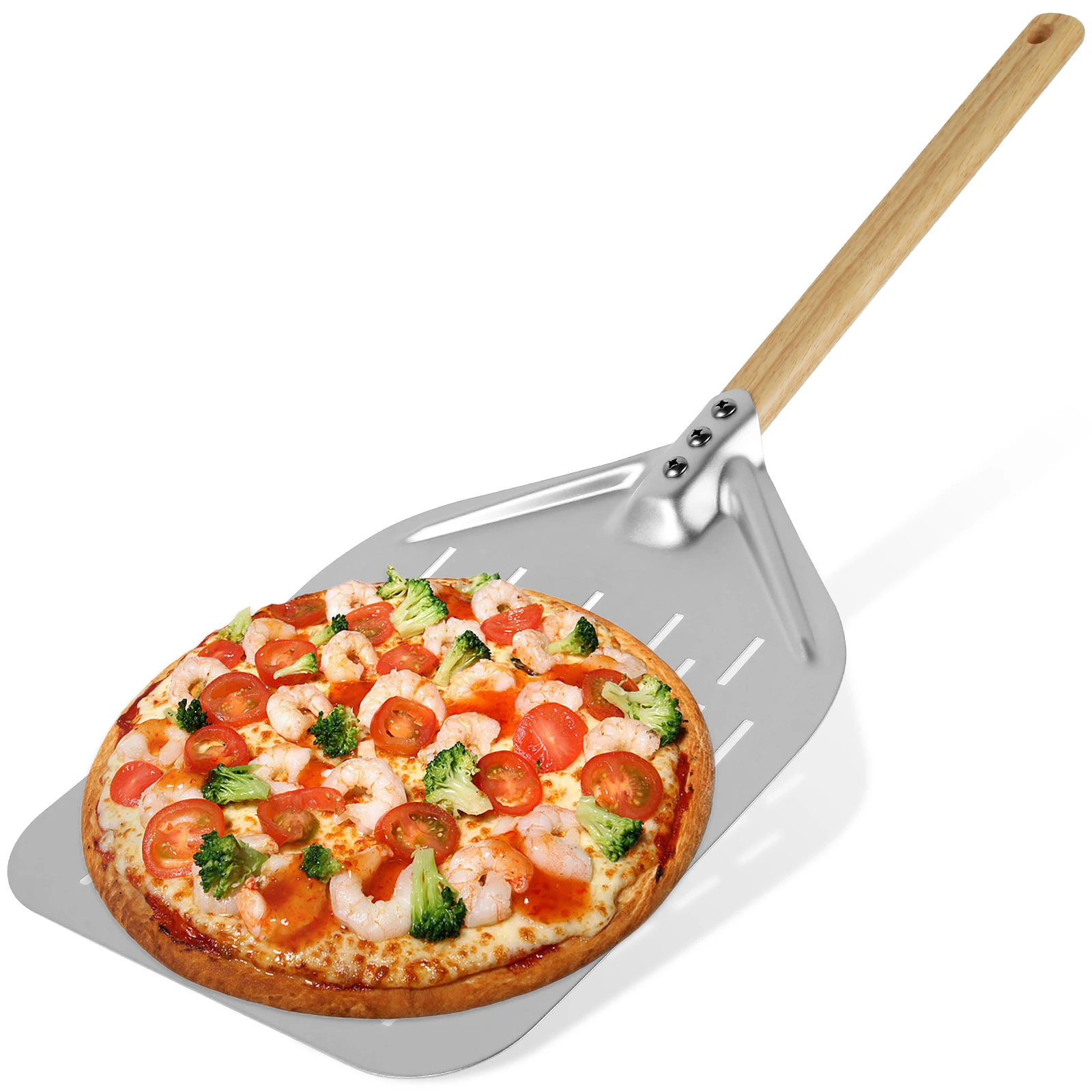 12inch Pizza Peel Aluminium Alloy Pizza Shovel with Handle Non-Stick Perforated Shovel for Homemade Baking Bread