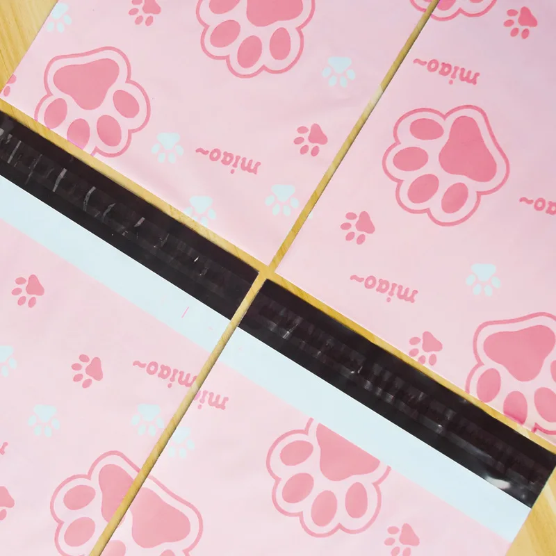 10x13 inches Pink Poly Mailer Cat Claw Print Courier Storage Bag Self Seal Express Packing Bag Waterproof Mailing Envelope 10Pcs