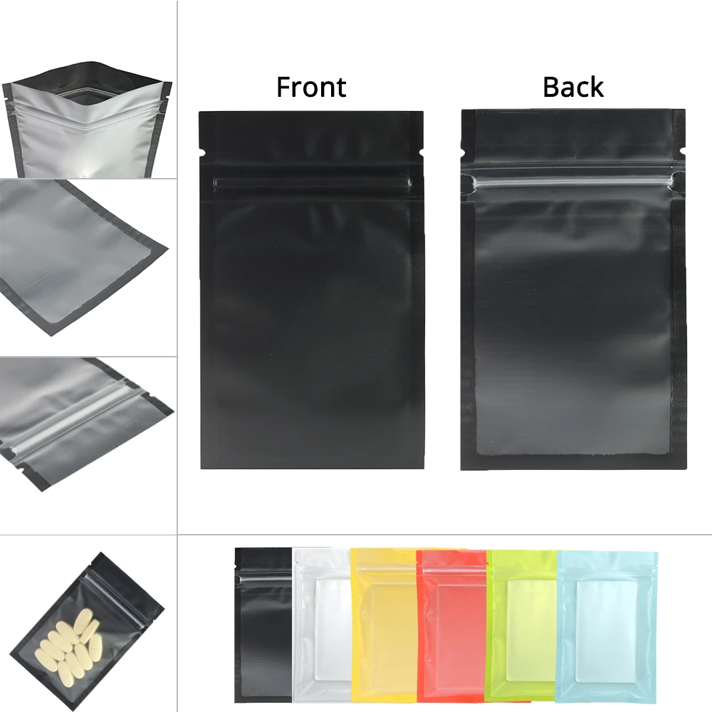 Custom Logo Print Matte Black Ziplock Plastic Packaging Pouch Mini  Flat Clear Window  Printed Mylar Bags 4