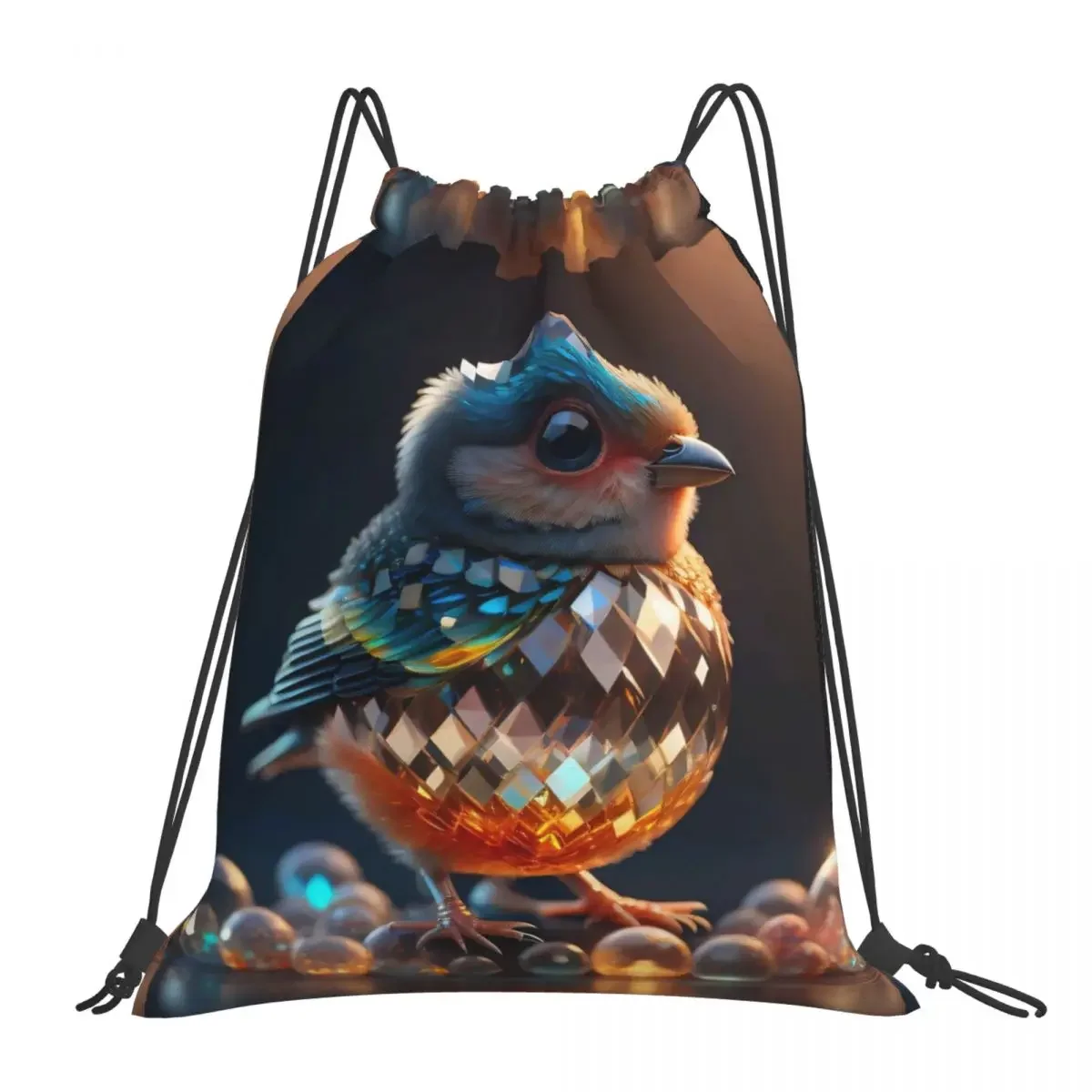

Colorful Crystal Bird Backpacks Casual Portable Drawstring Bags Drawstring Bundle Pocket Storage Bag BookBag For Travel School