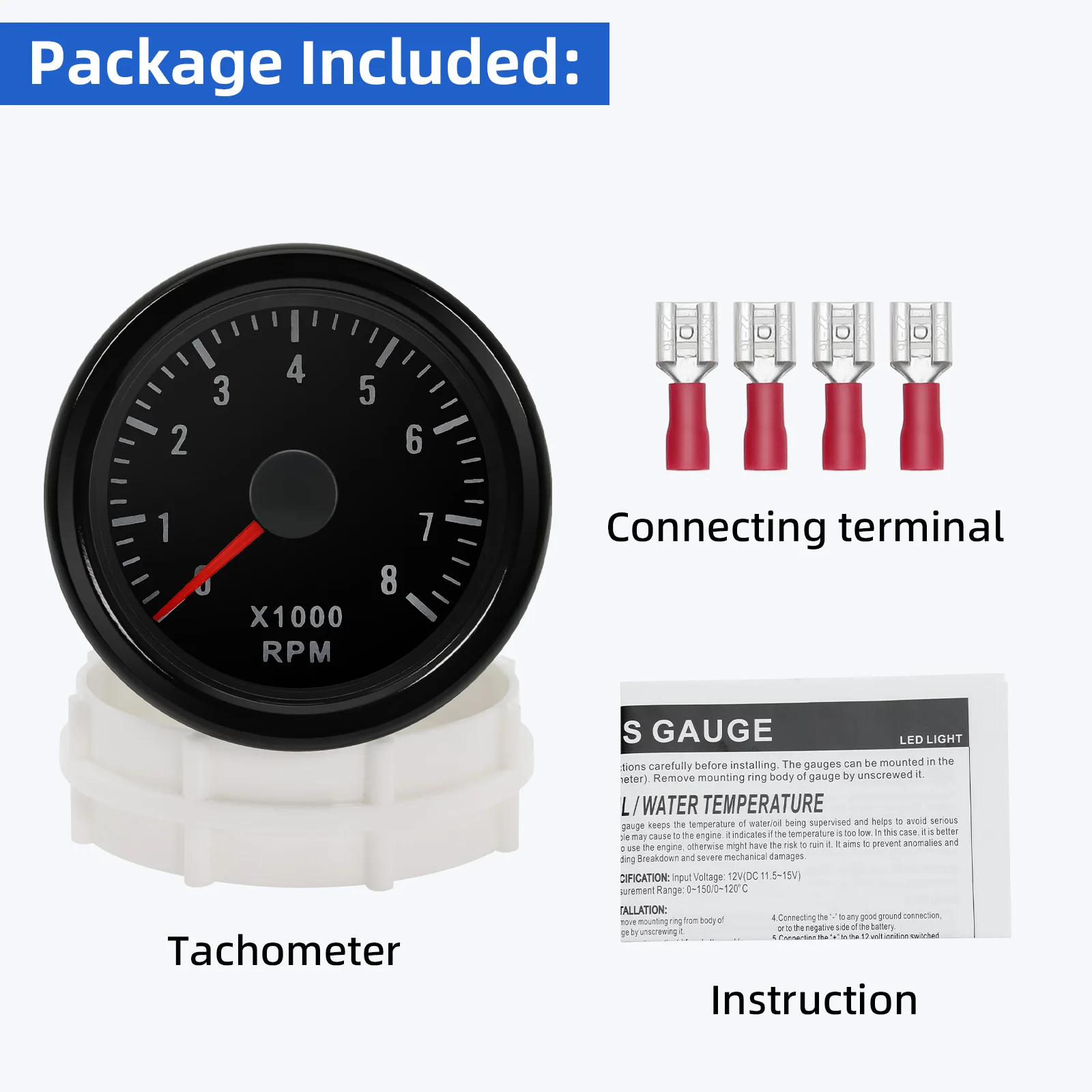 Tachometer Gauge 8000 RPM Car Tachometer 2" 52MM Tacho Meter Electrical Tachometer Gauge For 1-8 Cylinder Gasoline Engine Motor Auto 12V Pointer