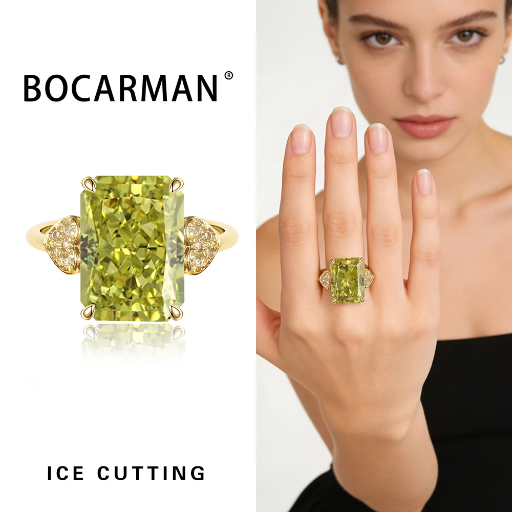 Mint Green Zircon Rectangular Vintage Wedding Ring - Colorful Statement Cocktail Jewelry