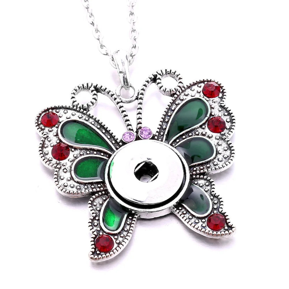10pcs Metal Rhinestone Butterfly Snap Button Necklaces Fit 18mm Snap Buttons Jewelry