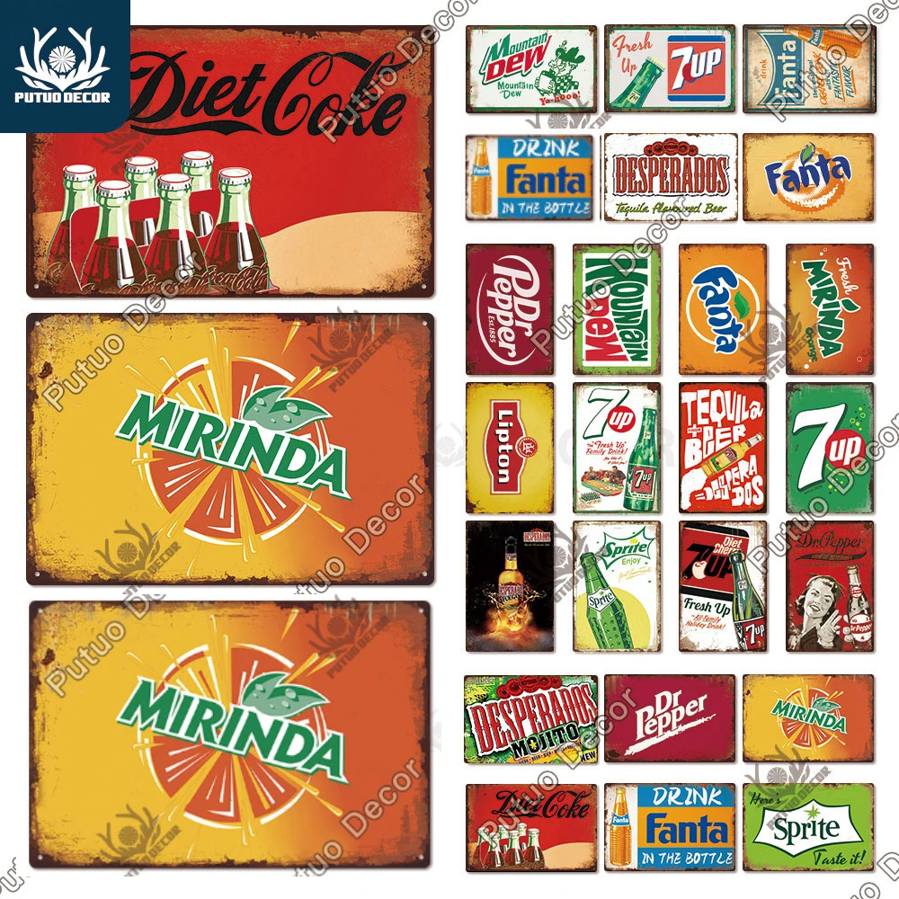Metal Wall Signs Putuo Decor Soft Drink Vintage Sign Tin Plaque Retro Metal Posters Kitchen Bar Pub Club Man Cave Home Wall Decor