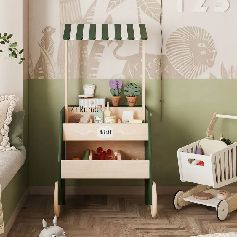Bookshelf Playing House All Solid Wood Children's Picture Book Shelf Toy Bookshelf Painting commissary Display Shelf