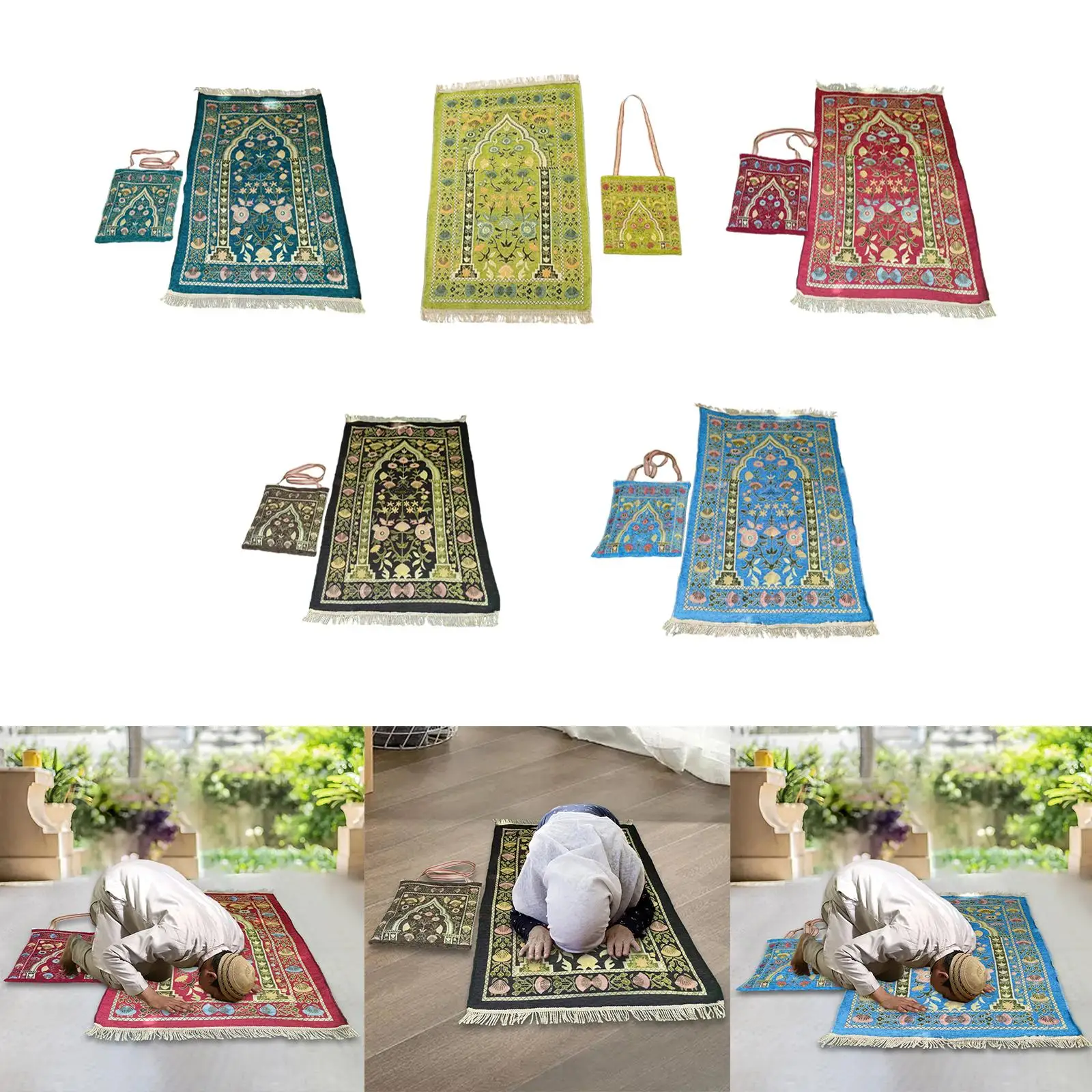 Prayer Rug with Carrying Bag Travel Rug Traditional 70cmx110cm Elegant Portable Area Rugs for Bedroom Travel Home Bar Gifts