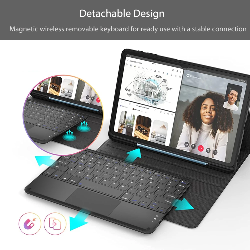 Keyboard For Samsung Galaxy Tab S7 S8 Plus S7 FE S8 Ultra Bluetooth Wireless Keyboard Case For Tab S6 Lite A8 S7 S8 Tablet Cover